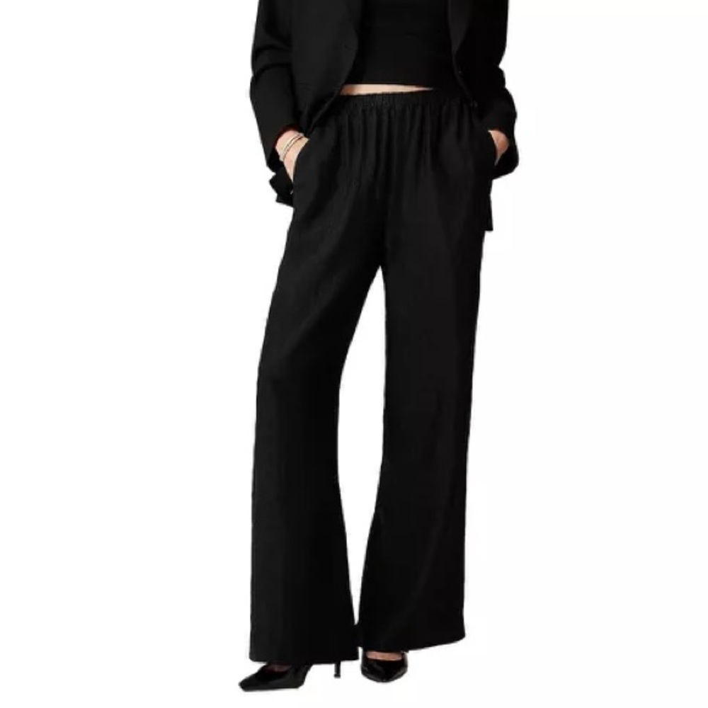 NWT J. Crew Stratus Pants Textured Satin Black Wide Leg Office Classy Large